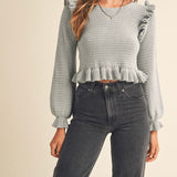 Dusty Blue Oceanside Frill Knit Top