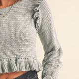 Dusty Blue Oceanside Frill Knit Top